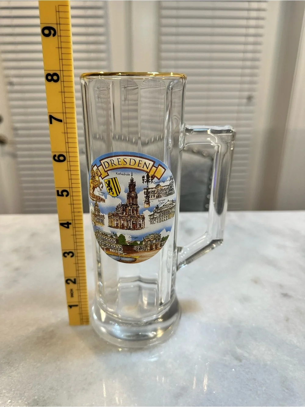 Vintage Dresden Landmarks Beer Mug Stein with Metallic Gold Rim, 16oz